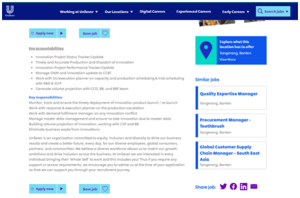 Unilever Indonesia – Asst. Innovation Planning Manager